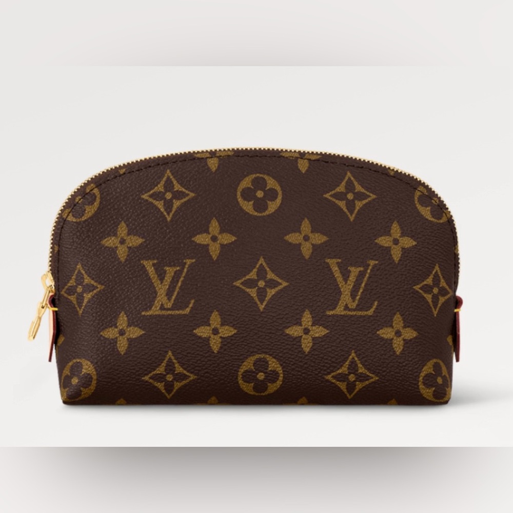 Authentic Louis Vuitton Cosmetic Pouch Bag, Gold and Brown, Monogram Louis Bag